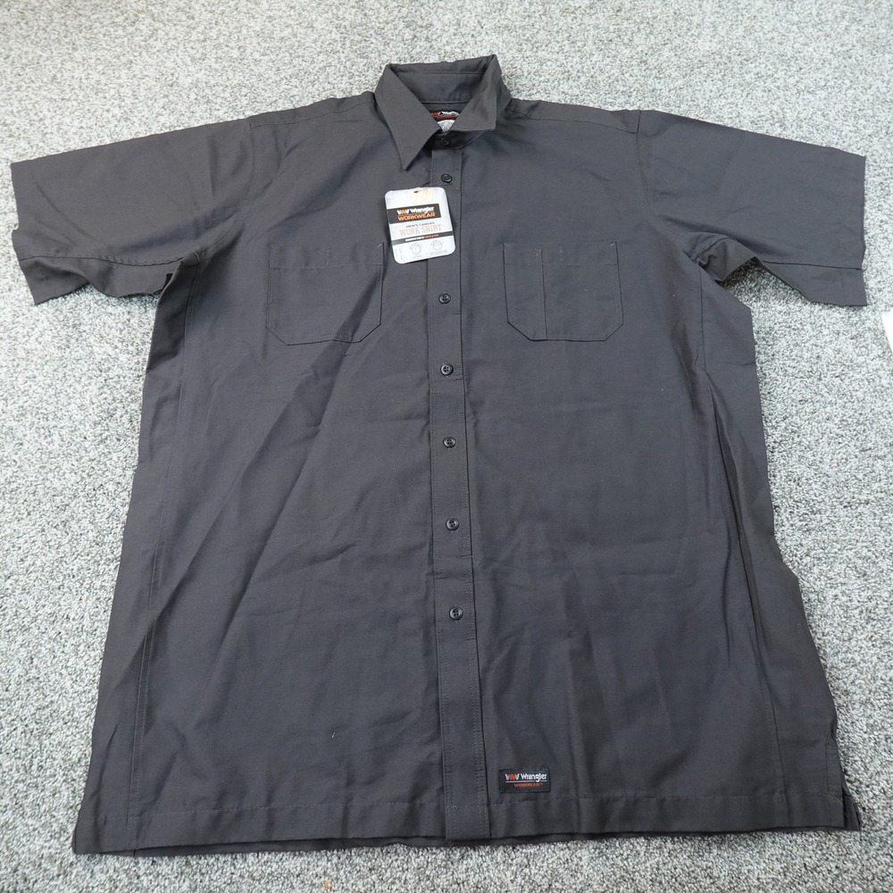 NEW Wrangler Shirt Mens 2XL Gray Canvas Short Sleeve Workwear Button Up Work Top
